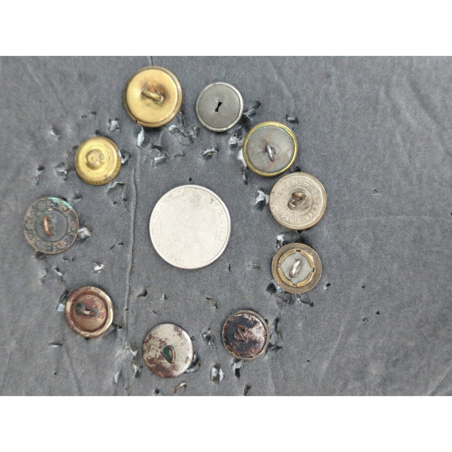 LOT UU of 10 Antique Vintage Victorian Brass Mixed Materials Buttons ESTATE FIND