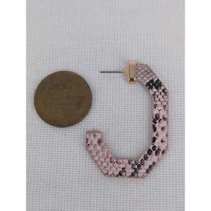 Vintage Pink & Black Faux Snakeskin Geometric Hoop Earrings