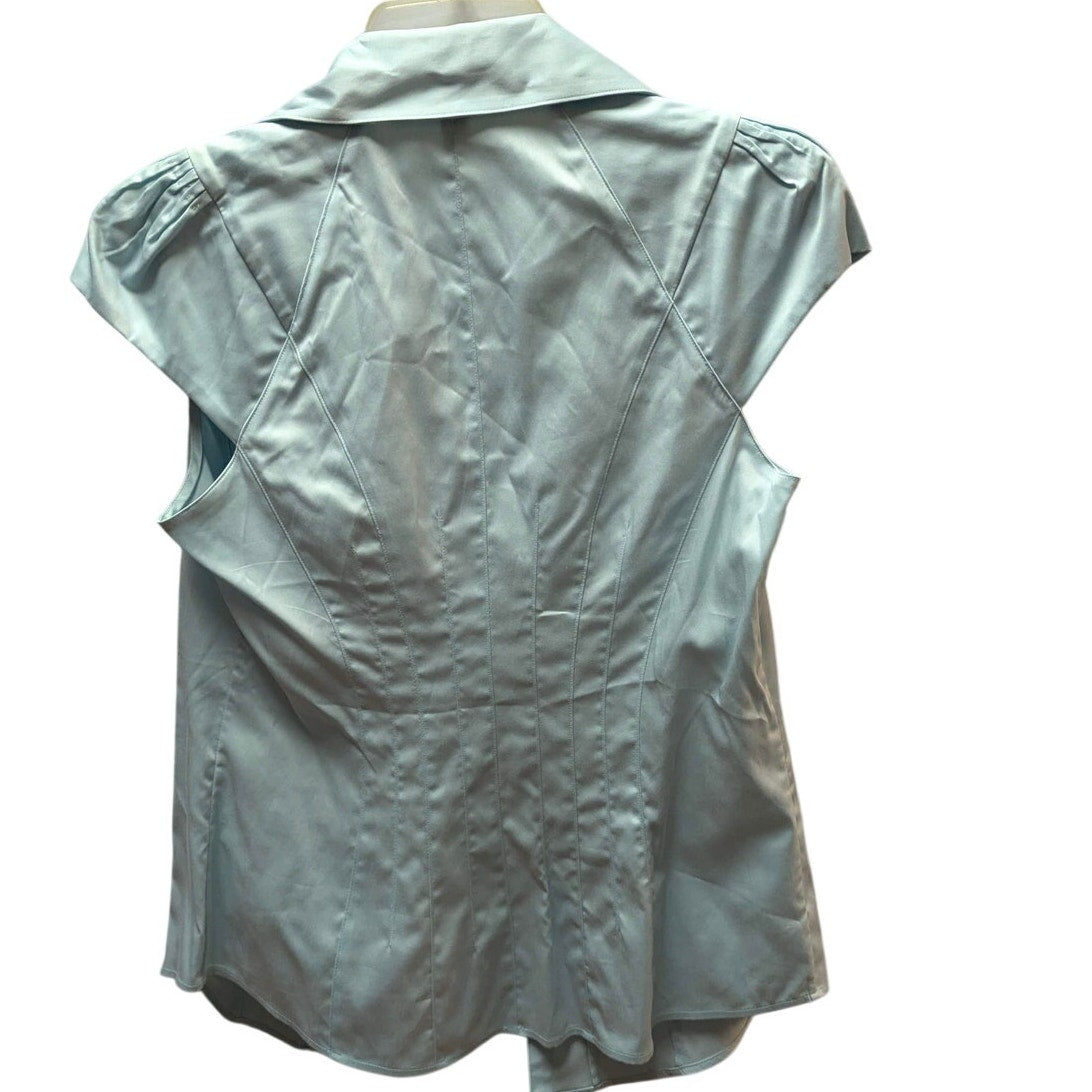 Antonio Melani Cap Sleeve Button Up Shirt small Ice Blue Cotton Blend Blouse