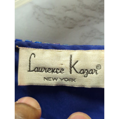 Vintage Laurence Kazar Silk Beaded Dress Royal Blue Sequin Flawed Repair 1X