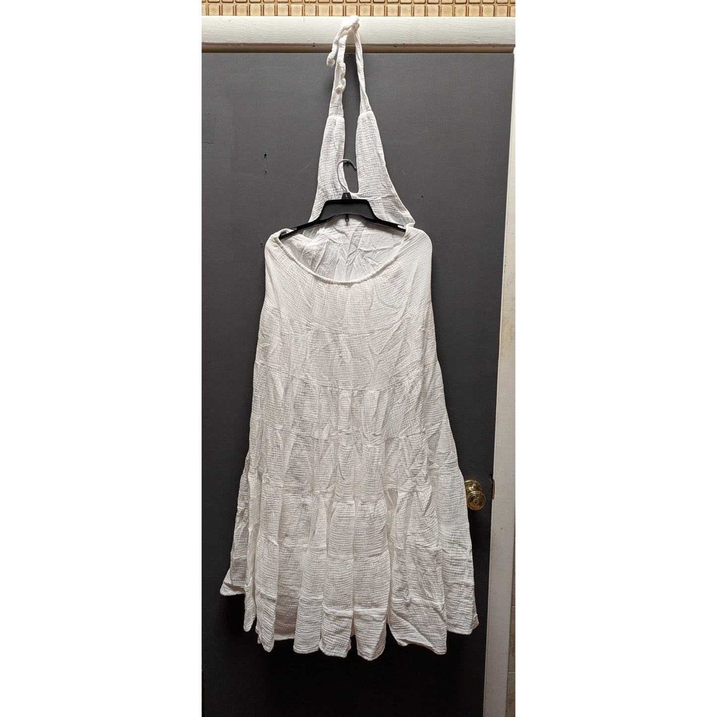 Billy J White Cotton Halter Neck Tiered Midi Dress 8