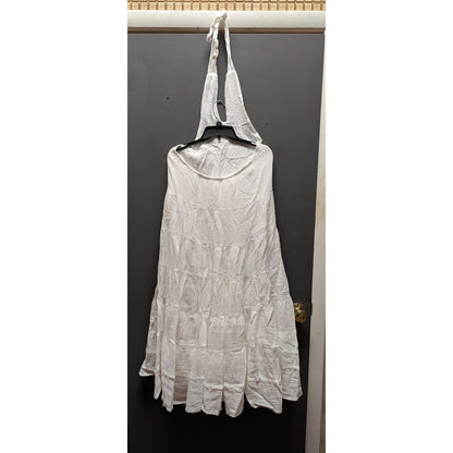 Billy J White Cotton Halter Neck Tiered Midi Dress 8