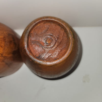 Pair hand turned wood  cups 4" tall