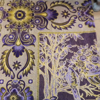 Vintage Regal Purple Peacock Tapestry Throw Blanket 80" x 89" Fringe Queen King