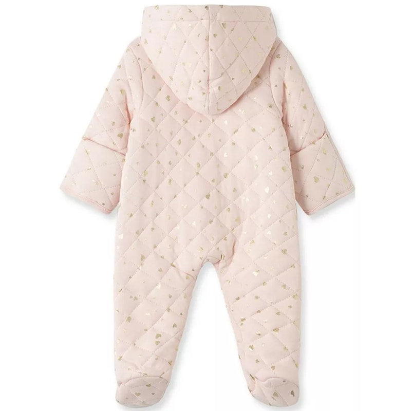 Little Me Baby Girl Silver Hearts Quilted Pram SIZE 6-9 MONTH New Hood One Piece