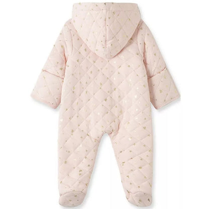 Little Me Baby Girl Silver Hearts Quilted Pram SIZE 6-9 MONTH New Hood One Piece