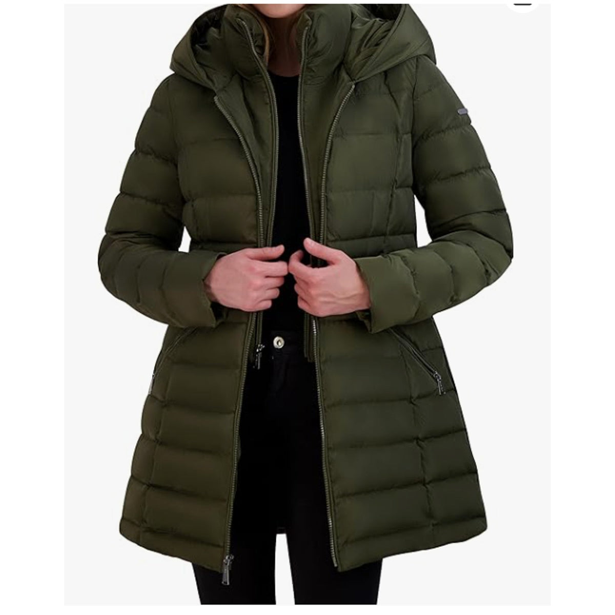 Laundry by Shelli Segal Puffer Jacket Hood Velvet Trim Olive NEW FullZip Size XL