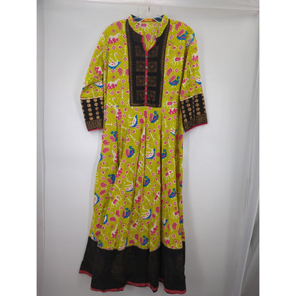Kajal Style Lime Green & Black Embroidered Kurti Dress XXL boho festival