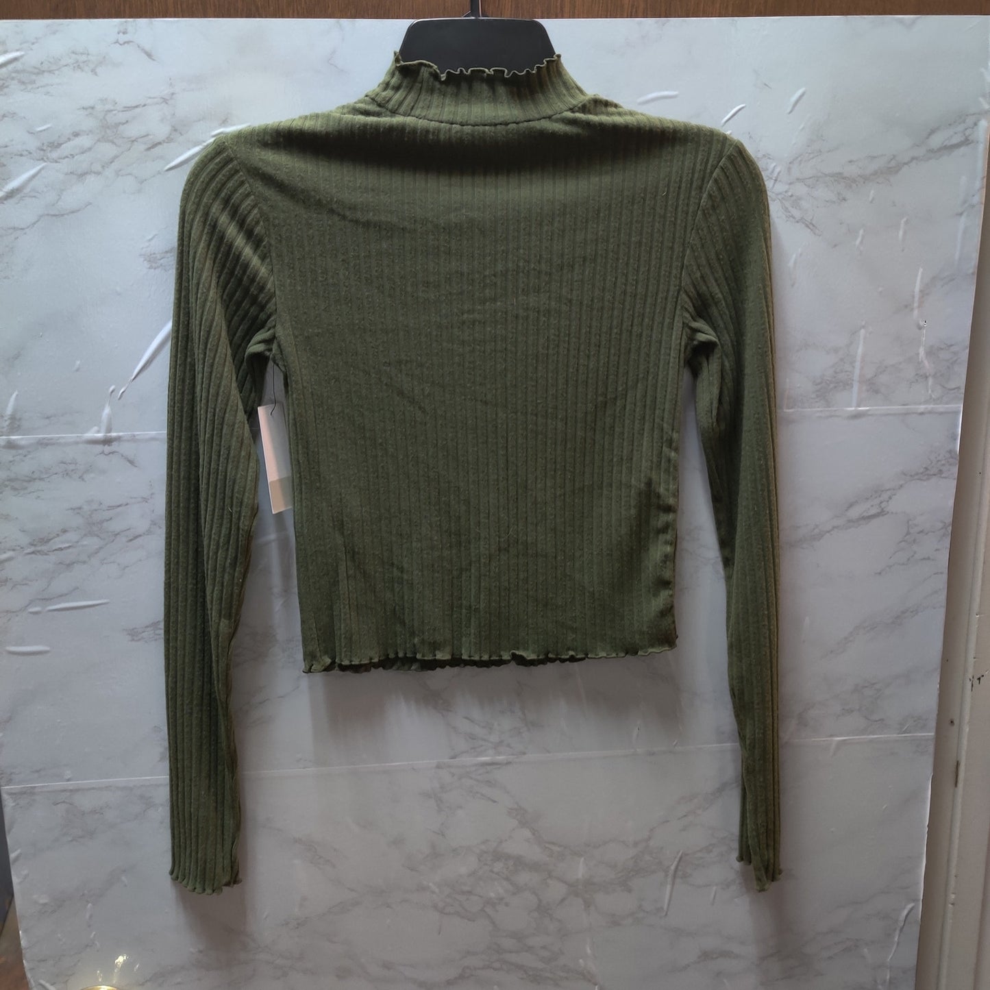 BP. Olive Green Ribbed Long Sleeve Mock Neck Top New Casual Lettuce edge
