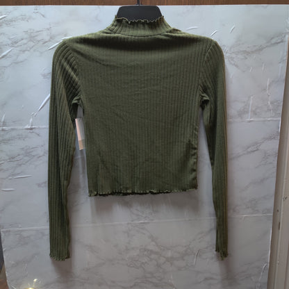 BP. Olive Green Ribbed Long Sleeve Mock Neck Top New Casual Lettuce edge