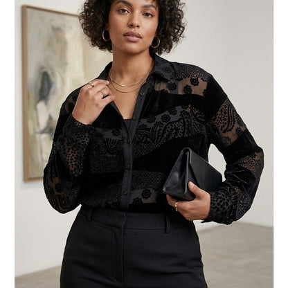 Uchi By Rafael Matz 2 Piece Set Black Velvet Sheer Floral Jacket Tank Large NWT