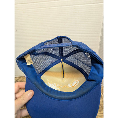 Vintage Quantum Fishing Tackle Blue Mesh Trucker Snapback Hat Retro Y2K
