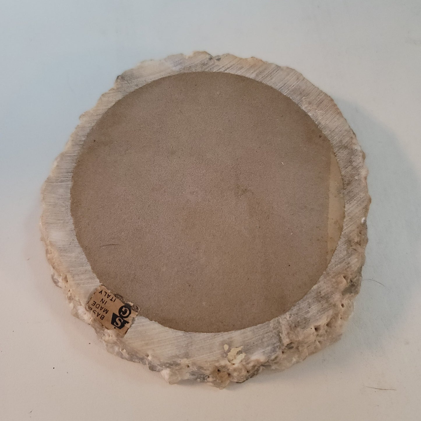 Italy Mid Century ashtray Marble round table office gray white Vintage raw edge