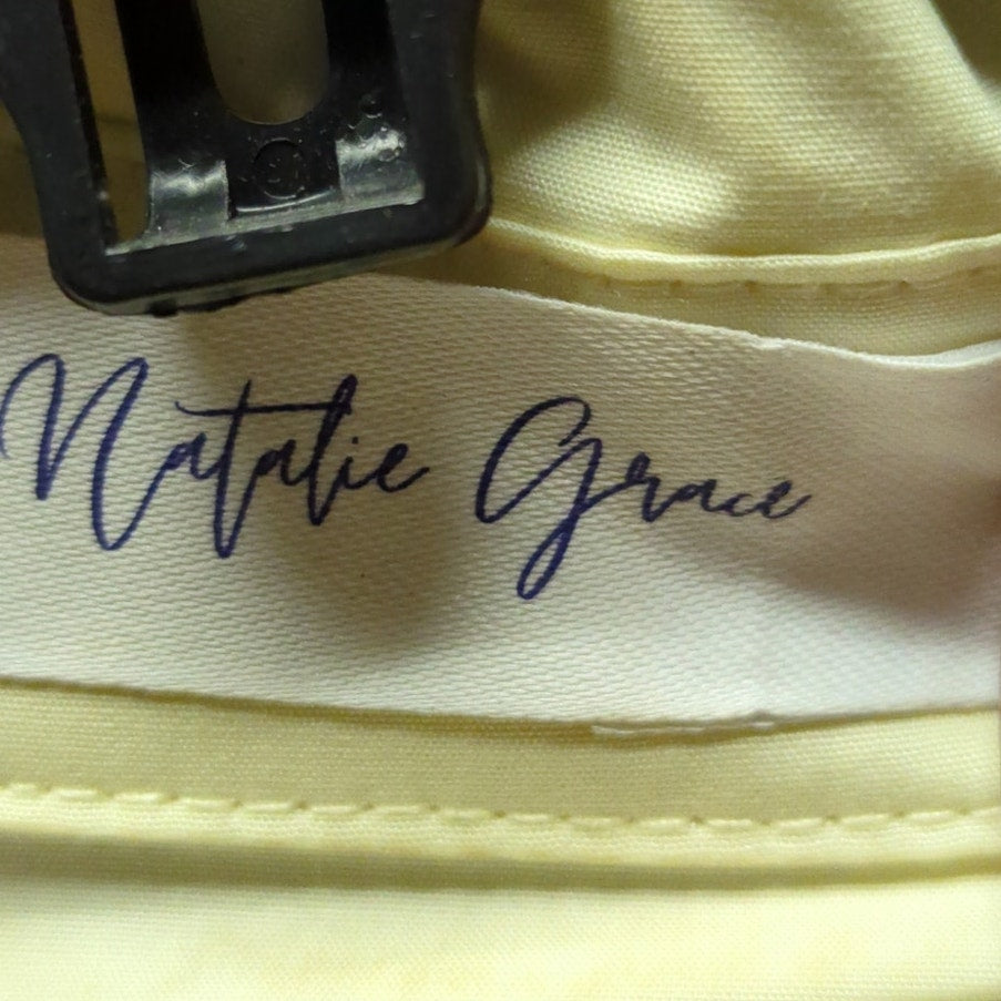Natalie Grace Yellow Front Tie Soutache Embroidered Button Up Blouse Large