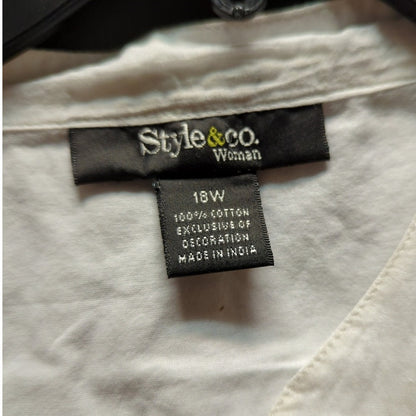 Style & Co. Size 18W womens white pintuck blouse lace detail Career Casual