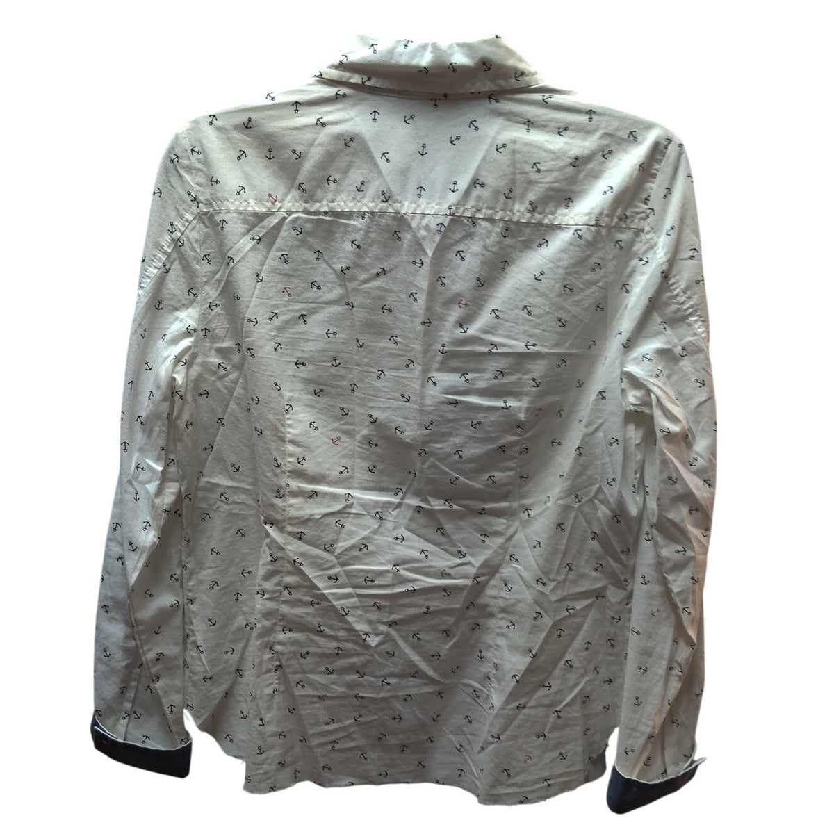 Tommy Hilfiger Anchor Print Button Up Shirt Medium White Long Sleeve Blouse