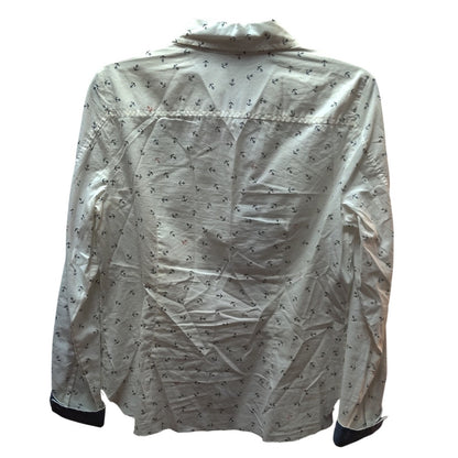 Tommy Hilfiger Anchor Print Button Up Shirt Medium White Long Sleeve Blouse