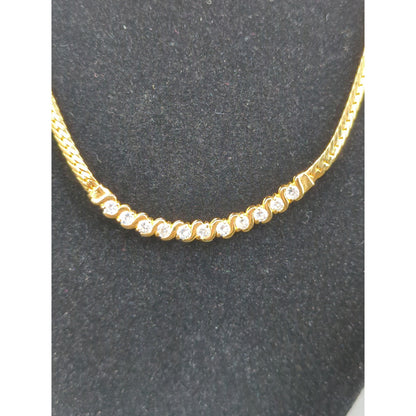 Vintage Fashion Necklace gold tone with curved crystal bar