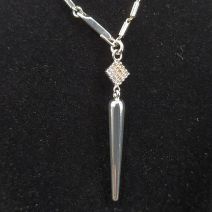 Vintage Fashion Necklace 15.5" long stiletto pendant MODERNIST silvertone