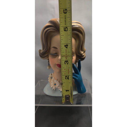 Vintage Blue Gloves Blonde Lady Head Vase Planter Kitsch Ceramic Napcoware C6428