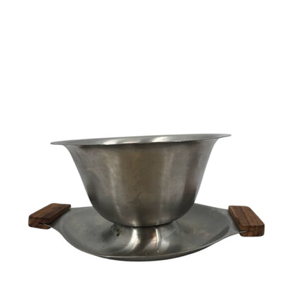 Vintage 18/8 Japan Stainless Steel Gravy Boat Bowl Dish MCM Attached Drip Plate