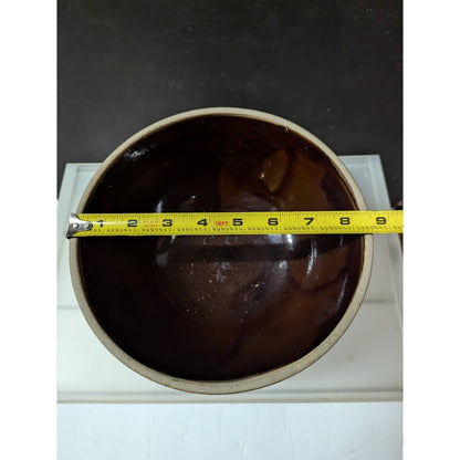 Vintage Brown Salt Glaze Stoneware Mixing Bowl 8.5” slotted rimmed bottom