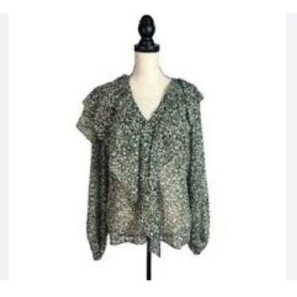 Topshop BUTTON UP Floral Ruffle Long Sleeve Blouse Top Sheer NWT Size 8 Medium