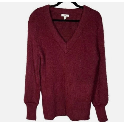 BP Fuzzy V Neck Sweater SMALL new winter oversized Knit burgundy vine wine