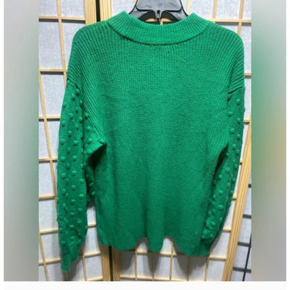 CeCe Puff Sleeve Bobble Ribbed Sweater in Vibrant Kelly holiday NEW SIZE LARGE