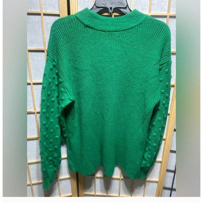 CeCe Puff Sleeve Bobble Ribbed Sweater in Vibrant Kelly holiday NEW SIZE LARGE