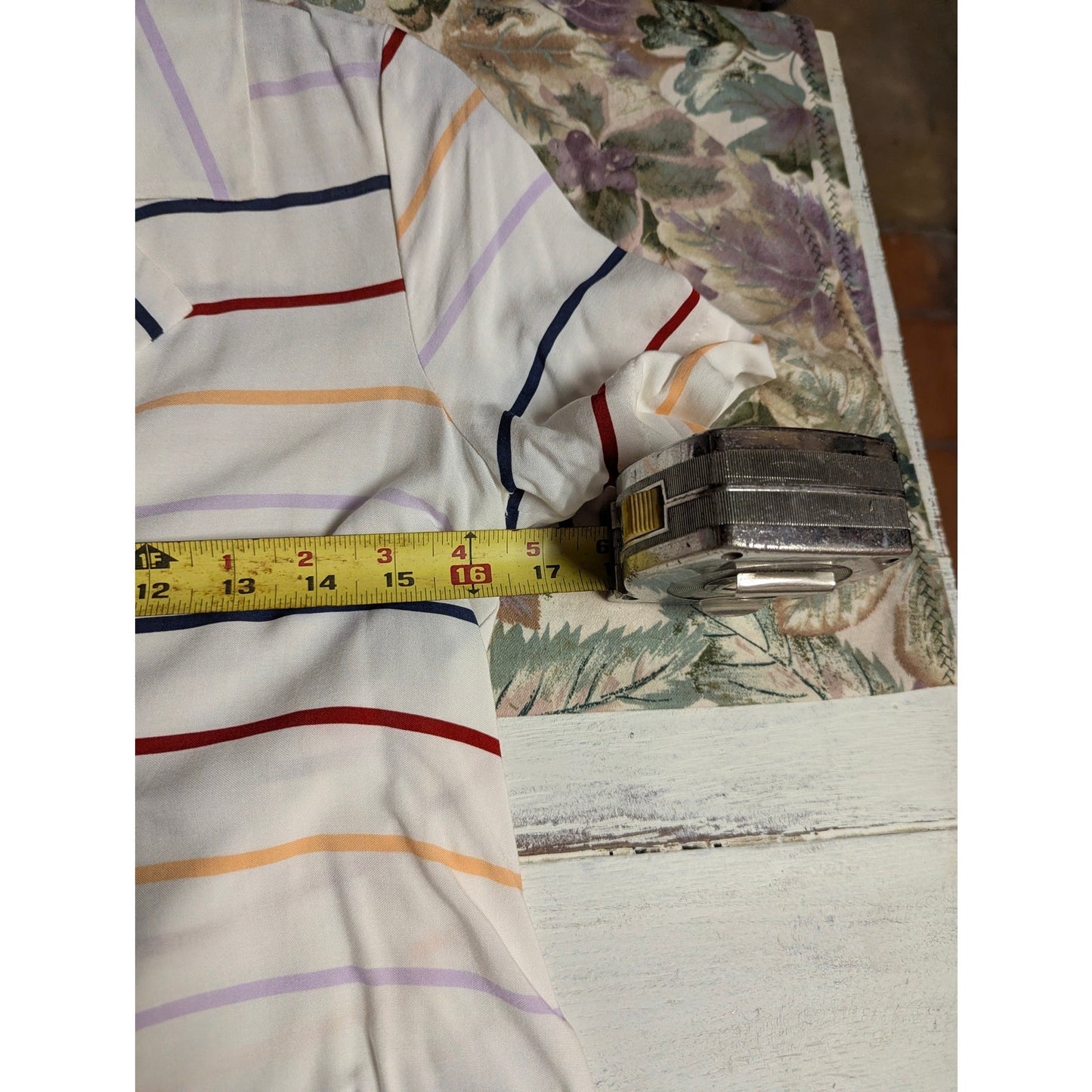 Copper Key Striped Camp Collar Blouse Women XS Ivory Multicolor Short Sleeve Top