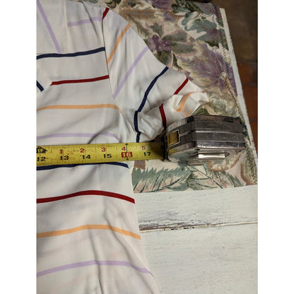 Copper Key Striped Camp Collar Blouse Women XS Ivory Multicolor Short Sleeve Top