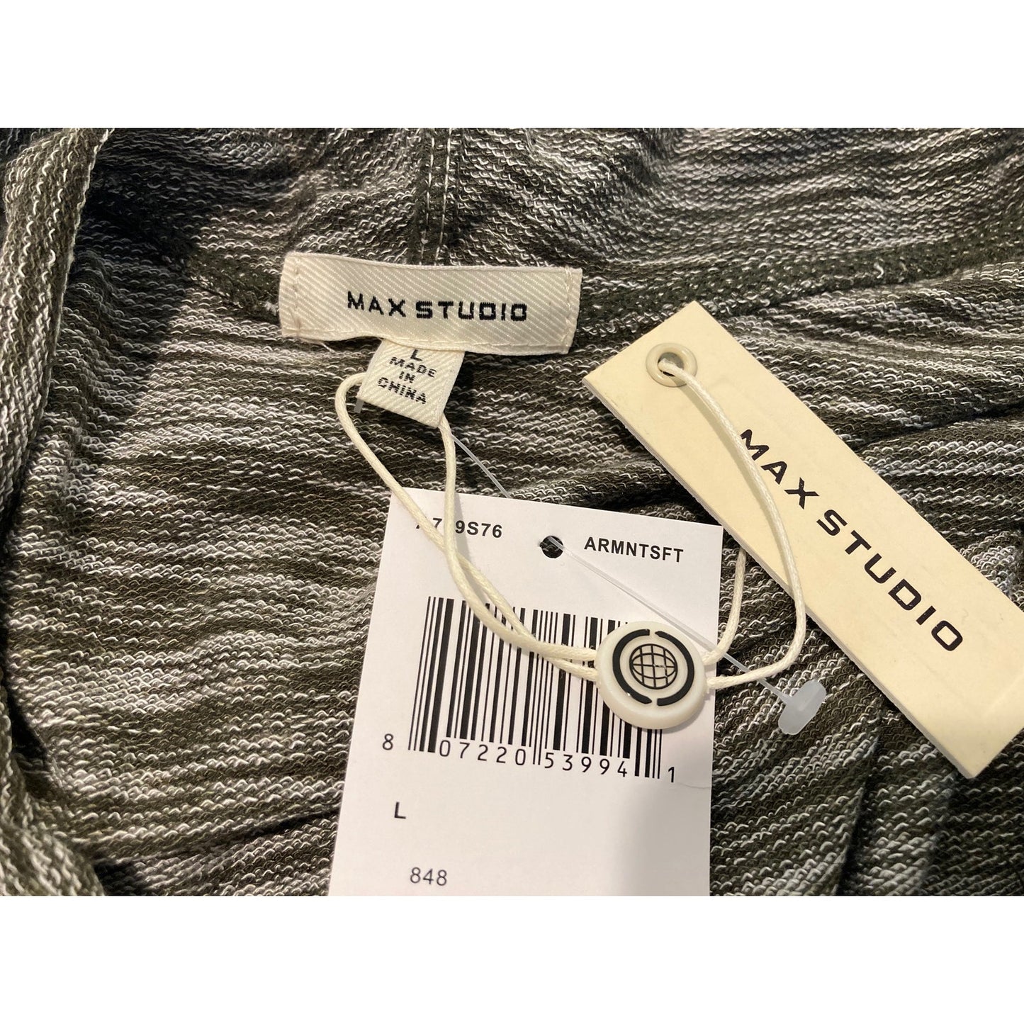 Max Studio Long Sleeve Drawstring Hoodie Top Sz Large in Olive NWT