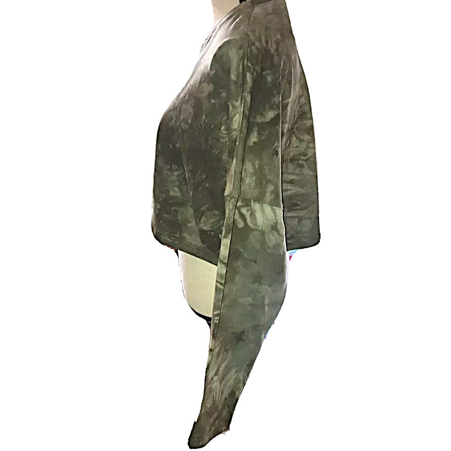 NWT BP Oversize Crop Crew Long Sleeve Sweatshirt Sz Small Green Tie Dye/Camo