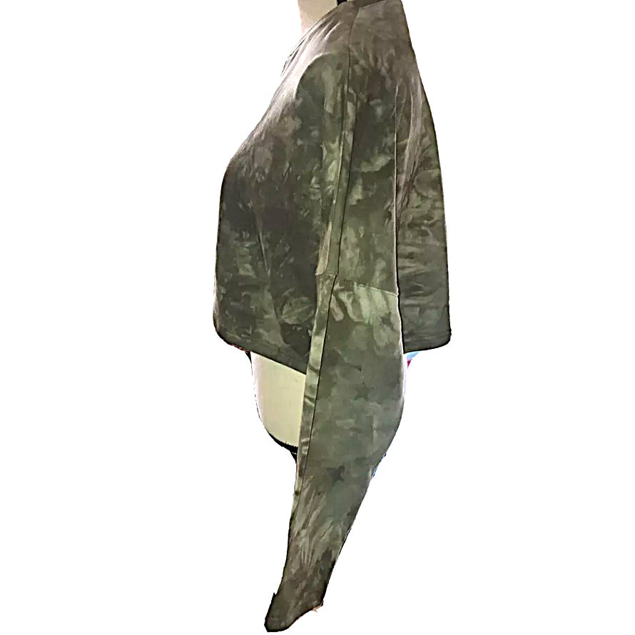NWT BP Oversize Crop Crew Long Sleeve Sweatshirt Sz Small Green Tie Dye/Camo