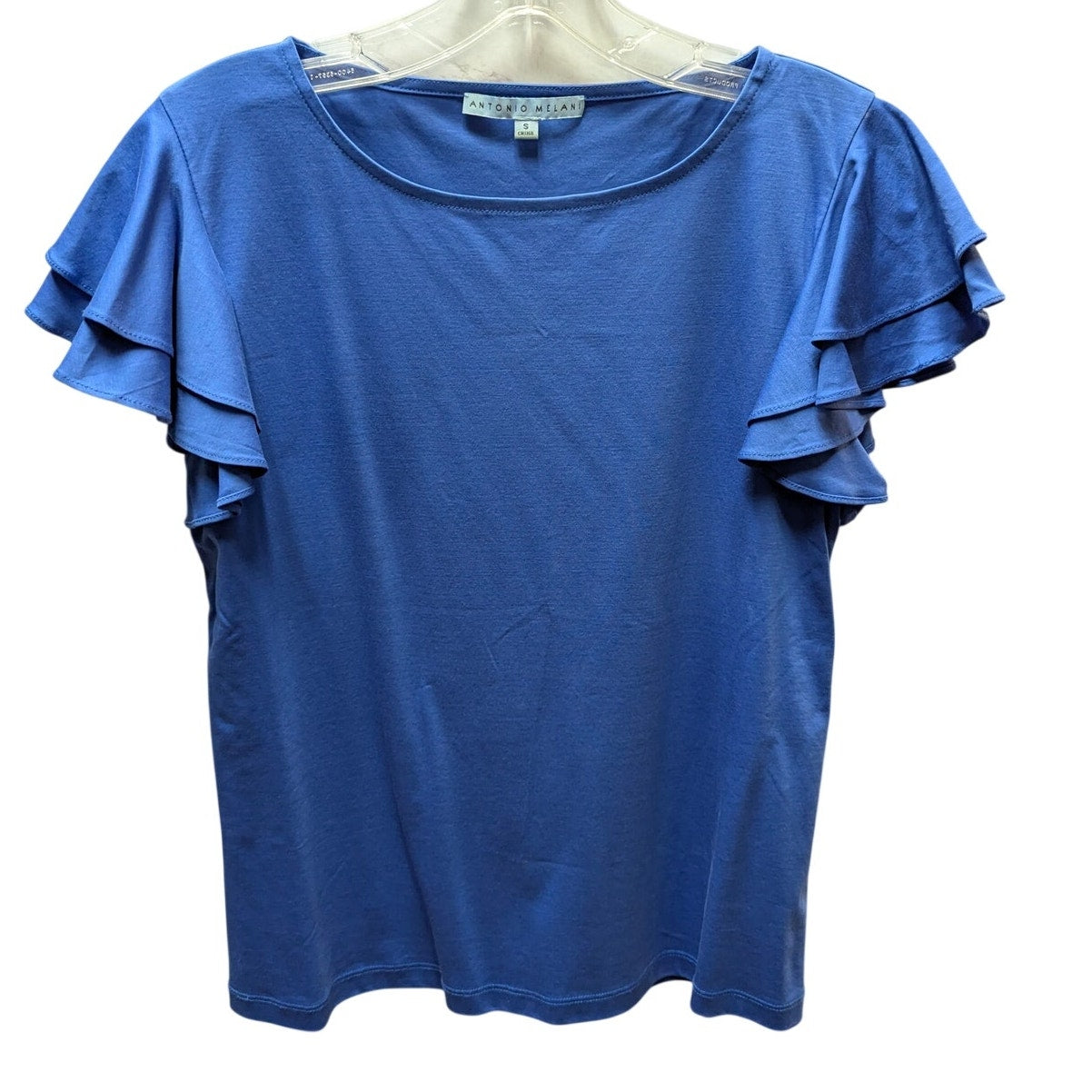 Antonio Melani Flutter Sleeve Knit Top Small Royal Blue Cotton Blend Blouse