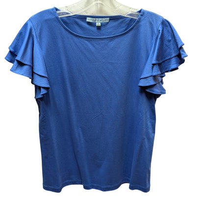 Antonio Melani Flutter Sleeve Knit Top Small Royal Blue Cotton Blend Blouse