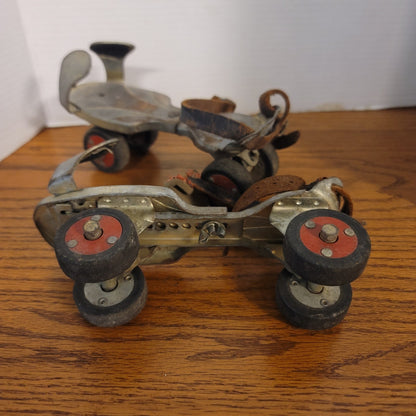 Vintage Sears Adjustable Metal Roller Skates Antique Pair with Leather Straps