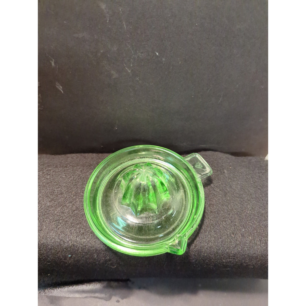 Vintage Federal Glass Green Uranium Juice Reamer with Tab Handle Kitchenware