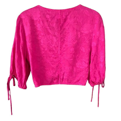 Staud Bloom Top V-Neck Ruched Drawstring Crop Top Size Large in Peony Pink NWT
