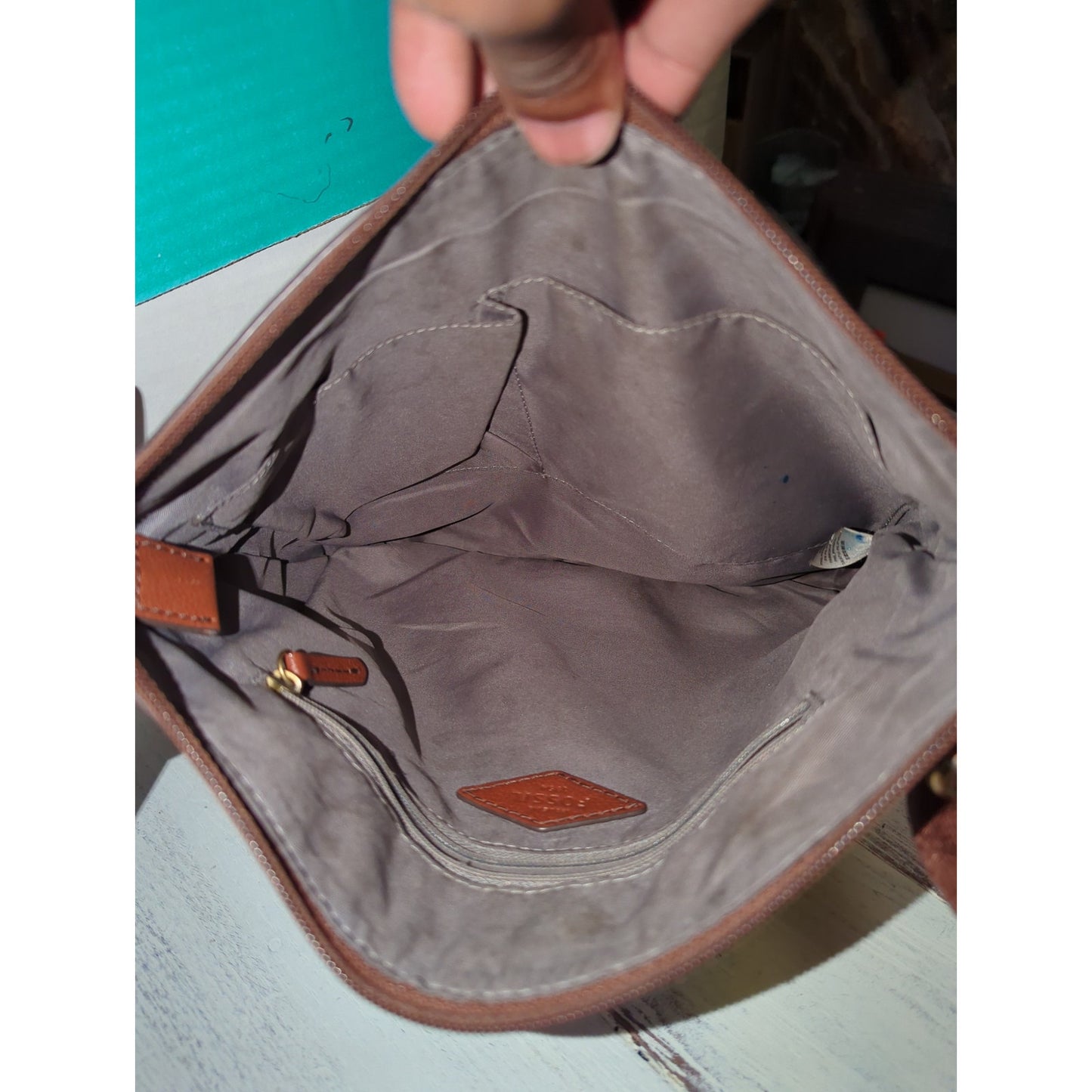 Fossil Heritage Brown Tan Leather Crossbody Organizer Messenger Bag