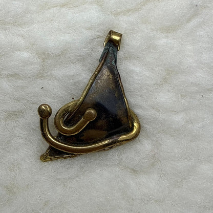 Vintage brutalist Pendant Brass Handmade 2" MCM Sculptural Abstract Jewelry
