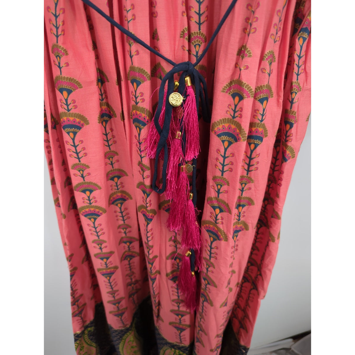 Vintage Pink Floral Embroidered Boho Maxi Dress Whimsigoth Large