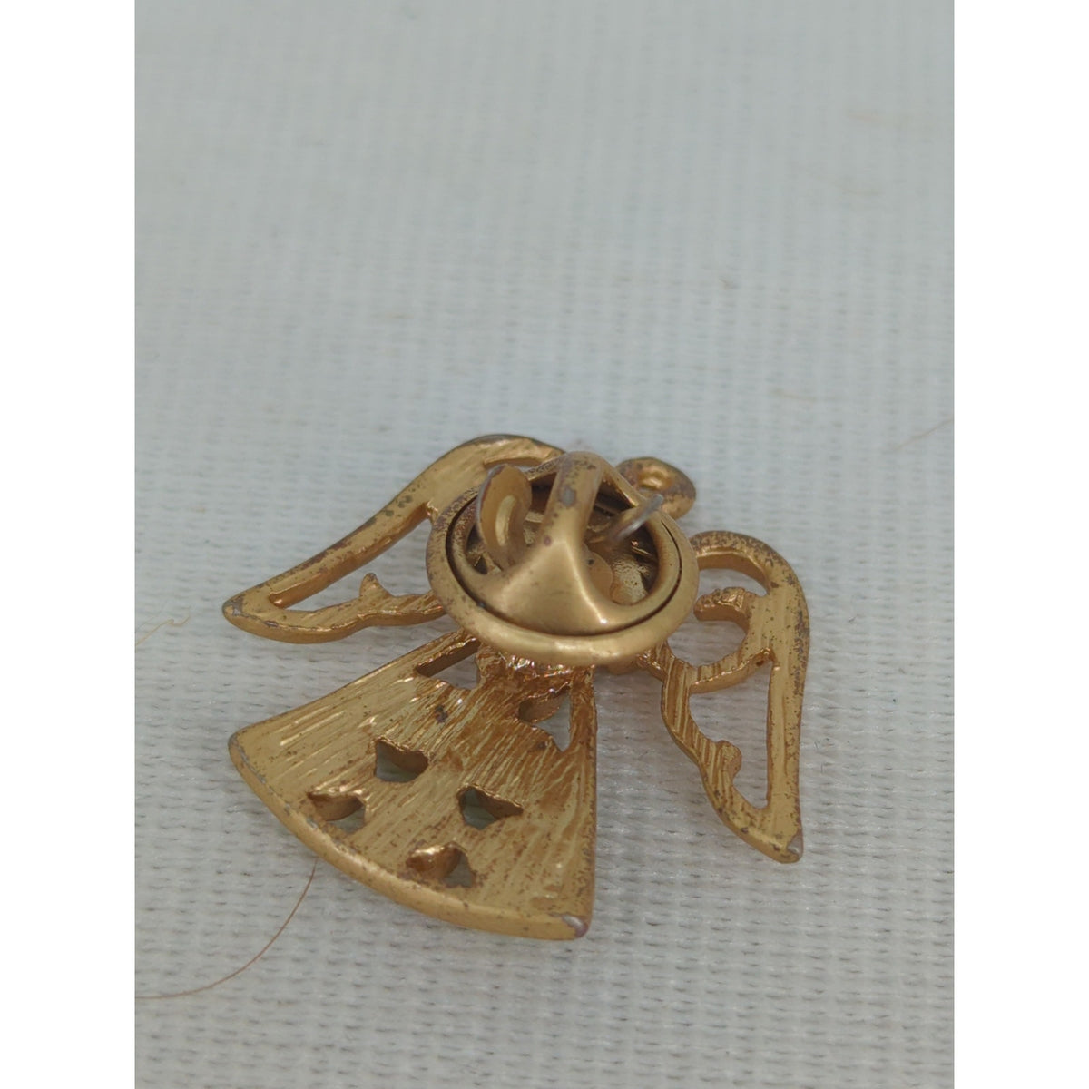 Vintage Gold Tone Angel Lapel Pin Green Rhinestones Brooch Christmas Holiday