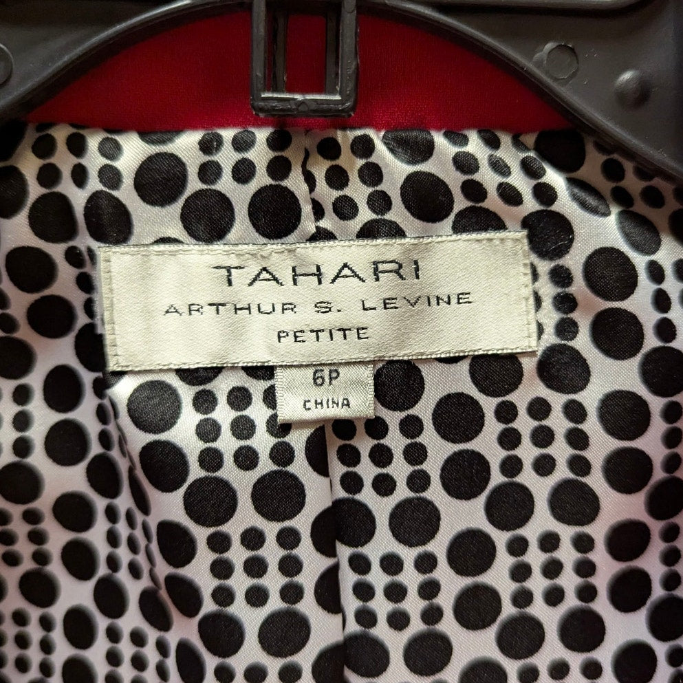Tahari ASL Vintage Career Pink Contrast Trim Peplum Blazer Polka Dot Lining 6P