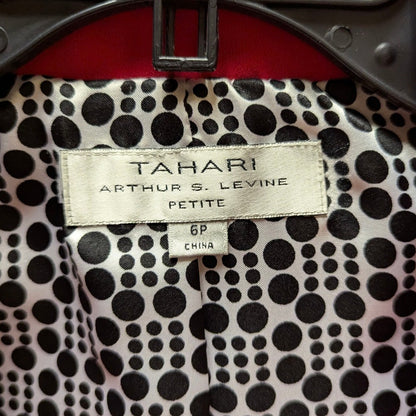 Tahari ASL Vintage Career Pink Contrast Trim Peplum Blazer Polka Dot Lining 6P