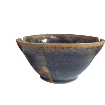 Pair 2 Notched Bowls 7" x 3.5" Blue Brown earthtone Jake Julie Bond Art Pottery