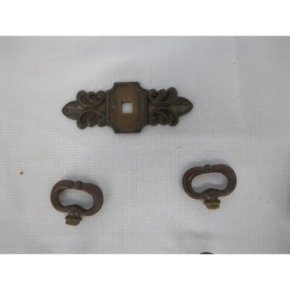 9 Pulls Brass Hardware Vintage Keeler Brass Co. Ornate Drop Pulls Dresser Lot