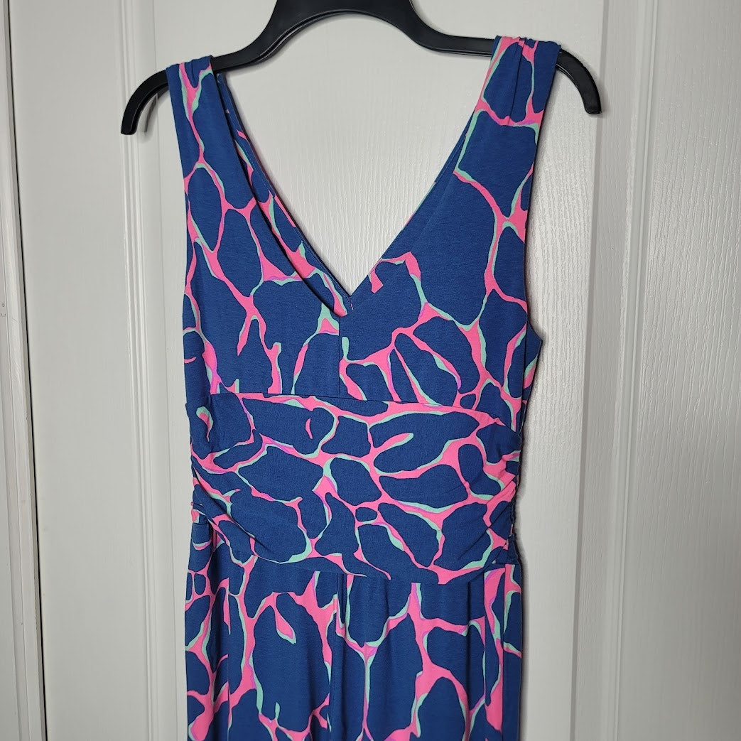 Lilly Pulitzer Sloane broken shaker blue pink giraffe print Jumpsuit Size Medium