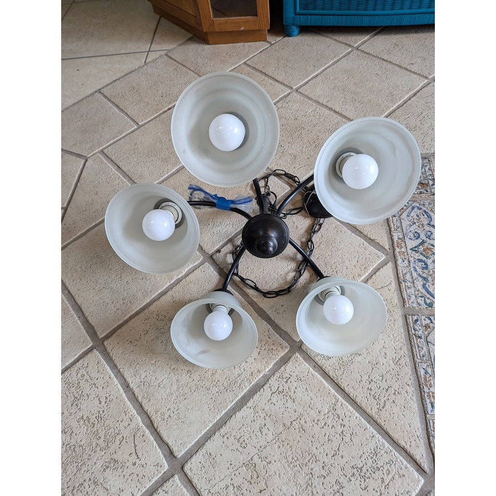 Secondhand Sandies: hanging chandelier light fixture brushed bronze 5 down lights